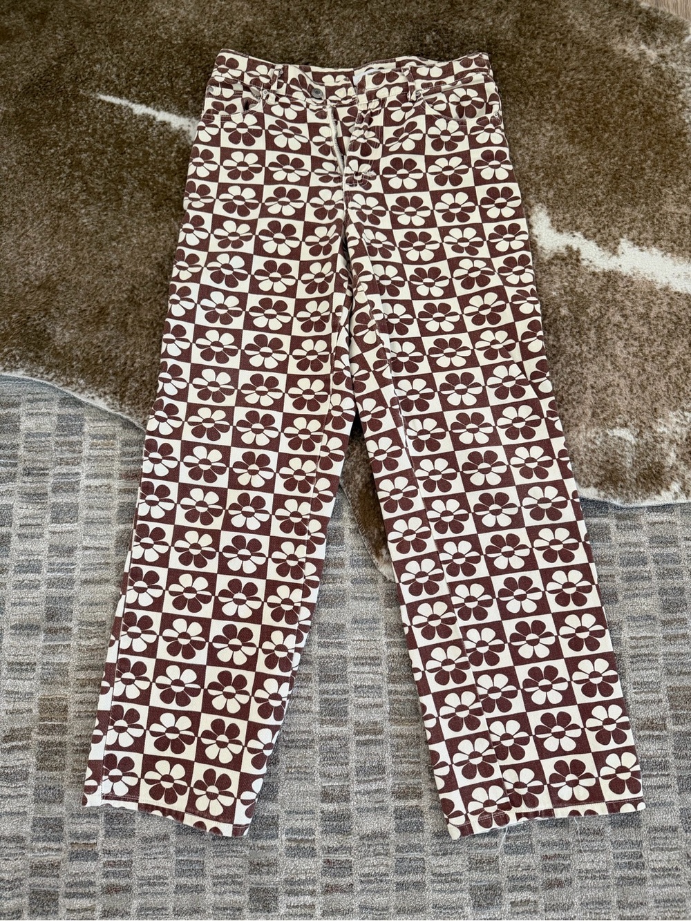 Forever 21 Brown and Cream Floral-Check Pants